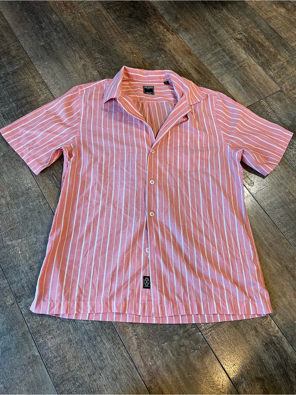Todd Snyder 100% cotton Men's Pink Striped Short Sleeve Shirt - Casual Button-Up